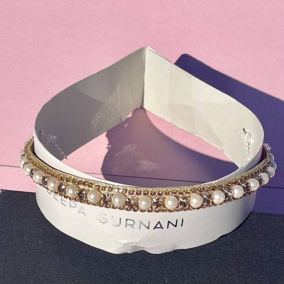 Deepa Gurnani Pearl & Rhinestone Headband Gold and Cream Bridal NWT - Picture 1 of 9